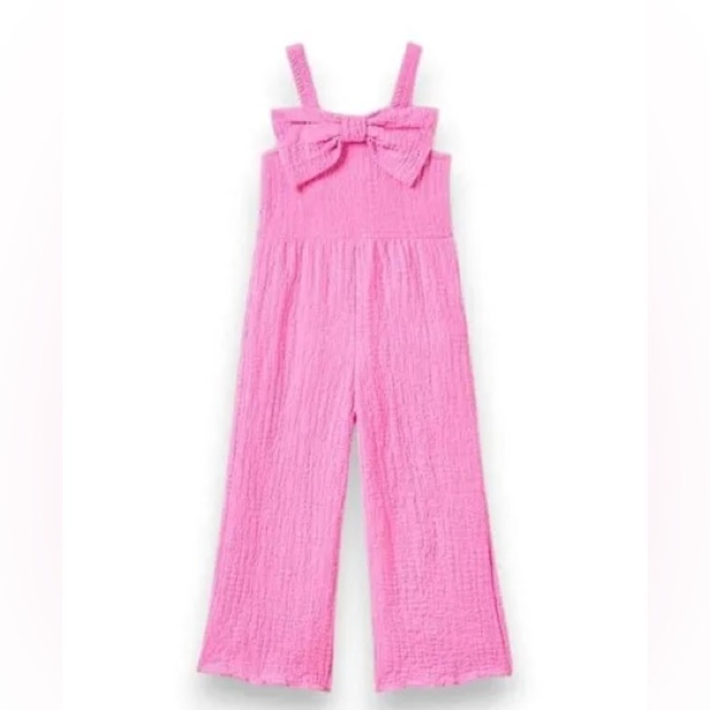 GIRLS Zara Pink Bow Sleeveless Sear Sucker Flare Leg Jumpsuit Size 10